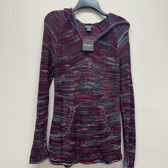 Eddie Bauer Women’s New Long Sleeve Pull Over Sweater Hoodie Sz M Dark Berry $90 - Picture 4 of 10
